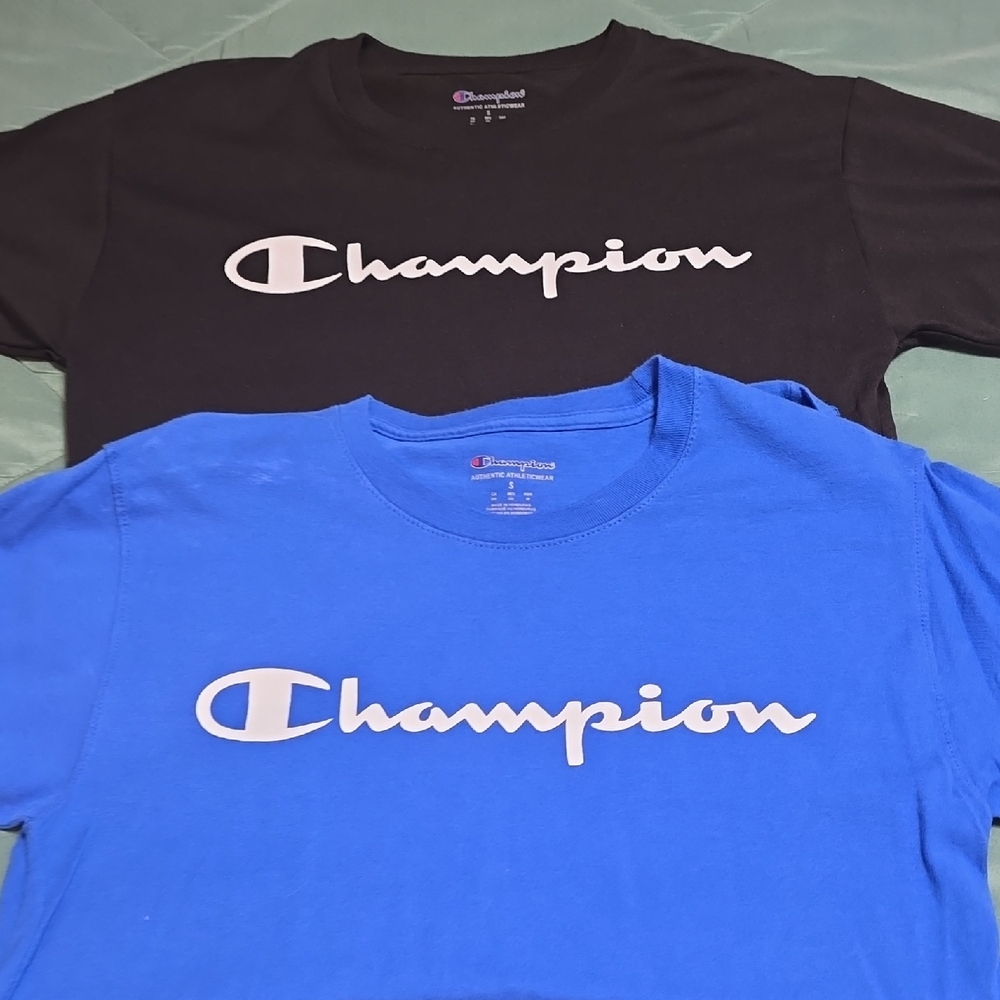 Champion Men    Short Sleeve Logo Tees in Black & Blue